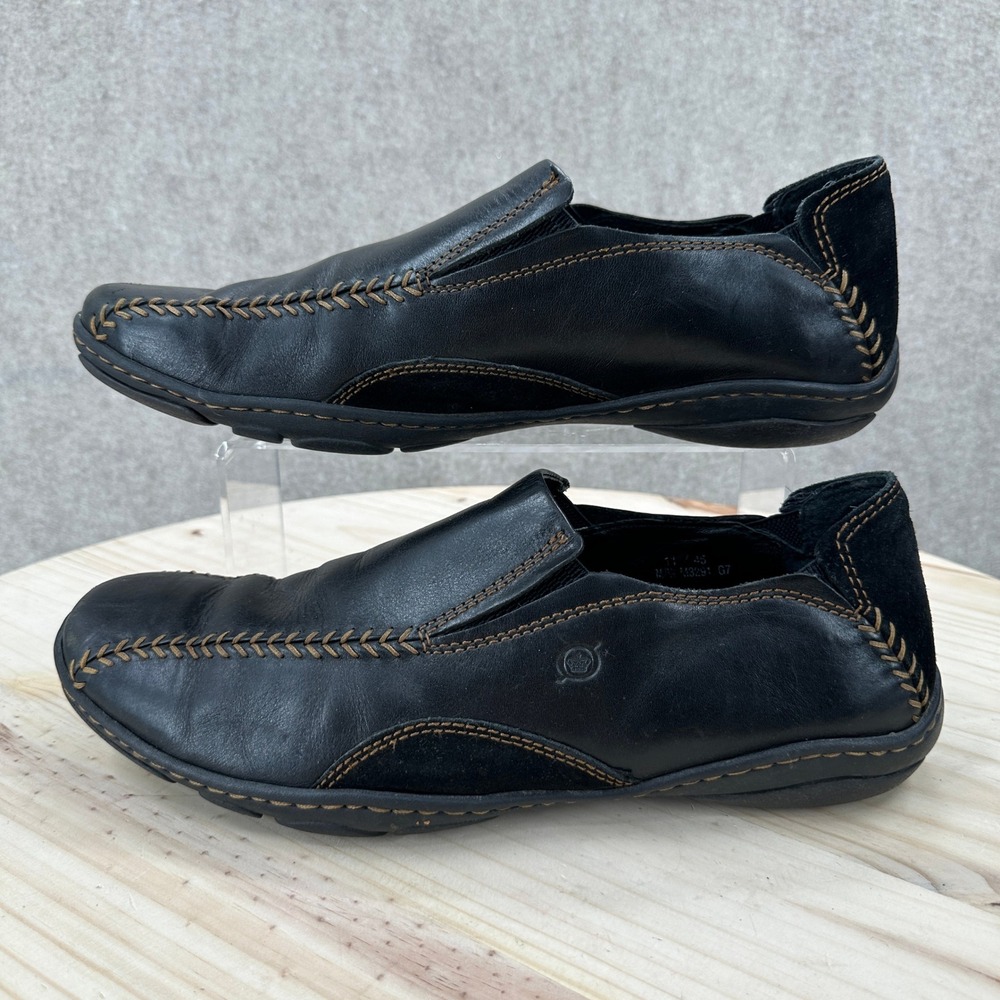 Born Loafers Mens 11 Black Leather Whipstitch Slip On Shoes